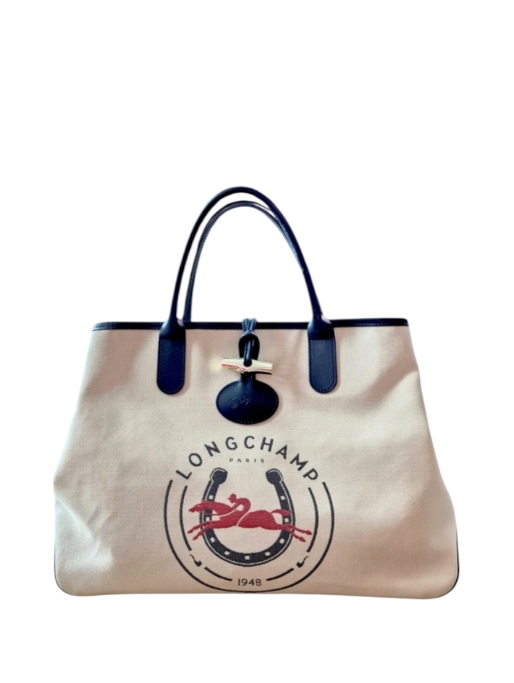 Longchamp Large Rosea 1948 Canvas Leather Tote Bag